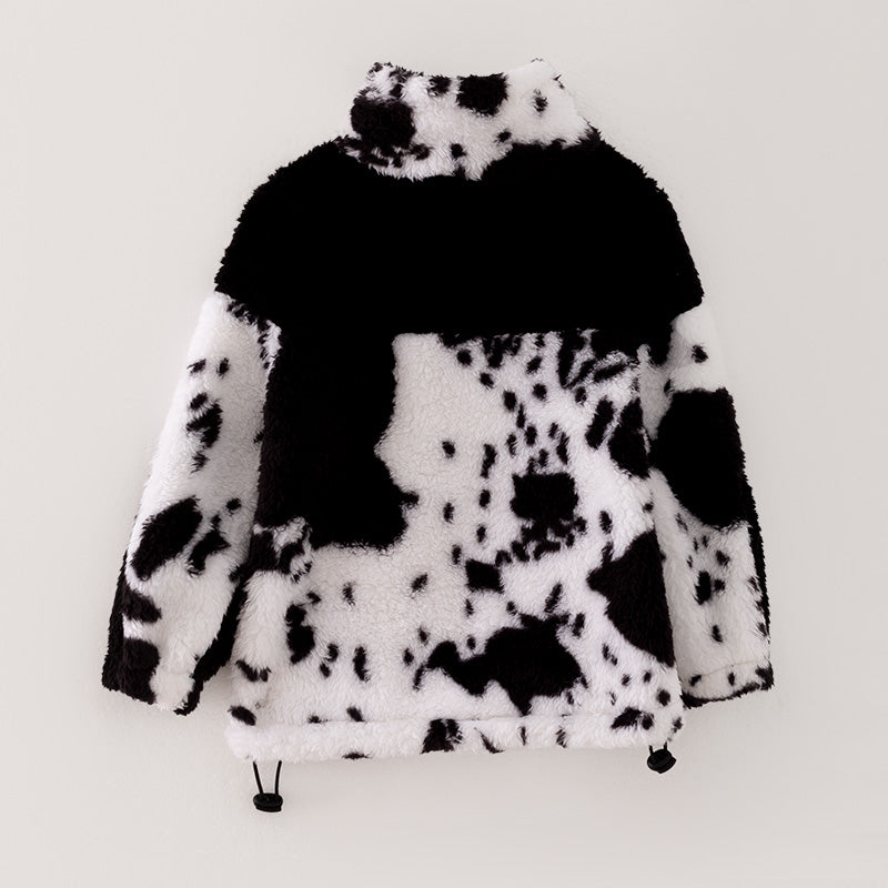 (In Stock L29-4-2)Girls Fall and Winter Cow Print Fleece Coat