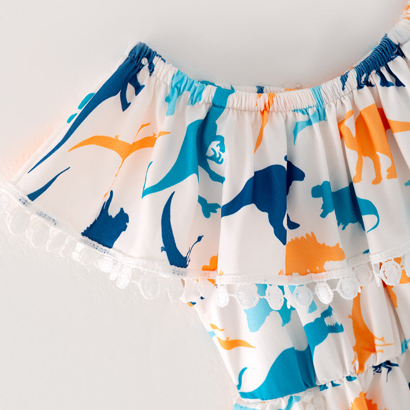 (In Stock L06-02-01)Baby Girls Dinosaur Print Romper