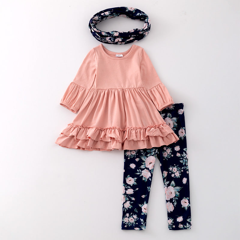 (In Stock G23-3-3)Girls Fall Floral Print Outfit Set