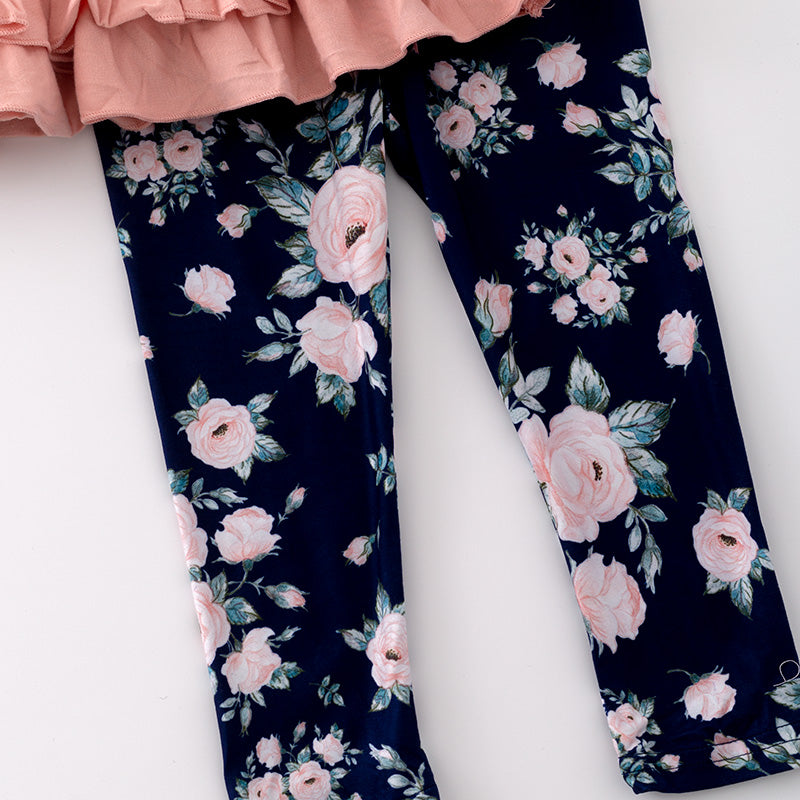 (In Stock G23-3-3)Girls Fall Floral Print Outfit Set