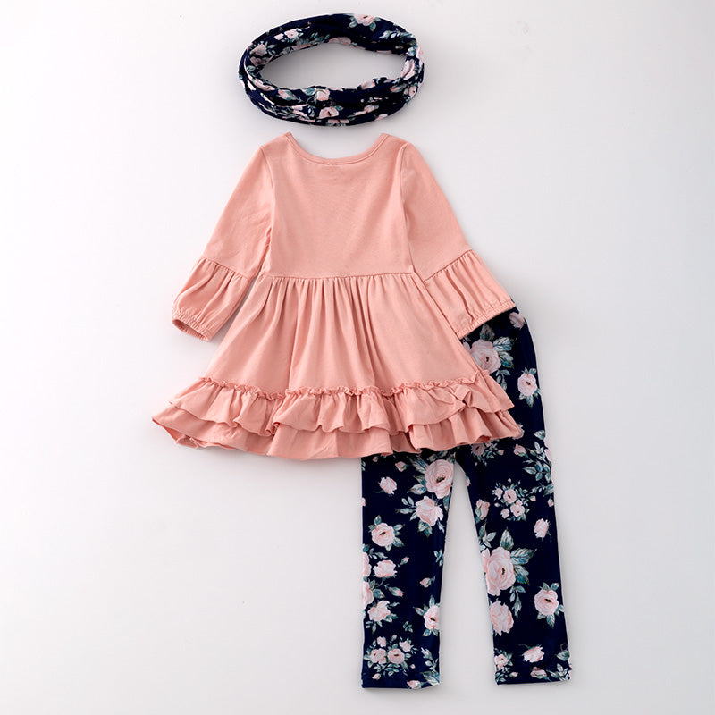(In Stock G23-3-3)Girls Fall Floral Print Outfit Set