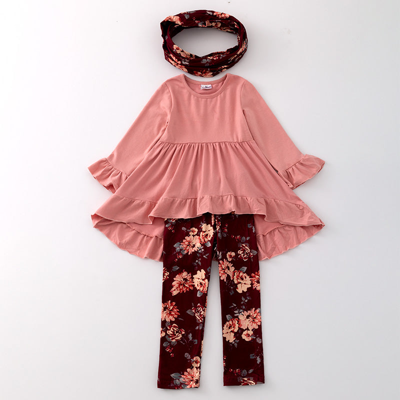 (In Stock G23-4-2)Girls Fall Floral Print Outfit Set