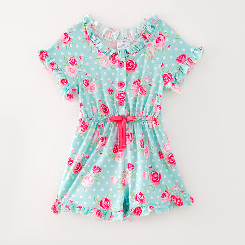 (In Stock L11-05-03)Girls Floral Print Lace Jumpsuit