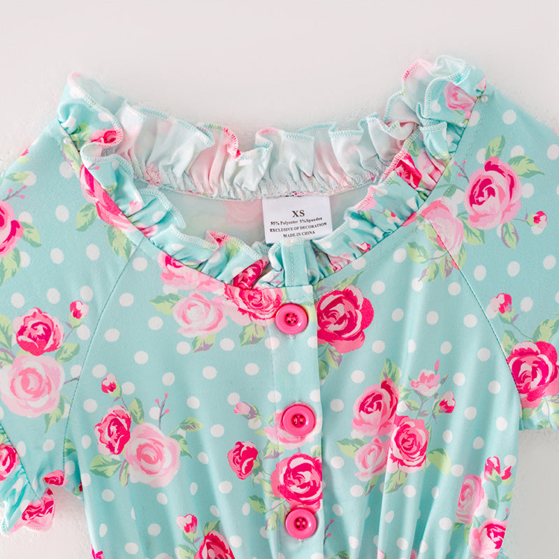 (In Stock L11-05-03)Girls Floral Print Lace Jumpsuit