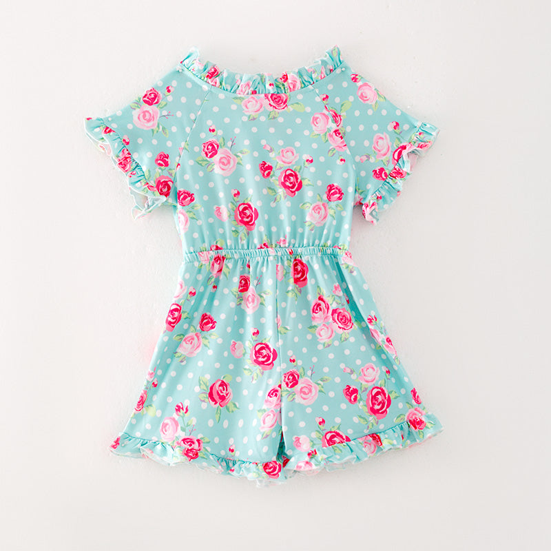 (In Stock L11-05-03)Girls Floral Print Lace Jumpsuit