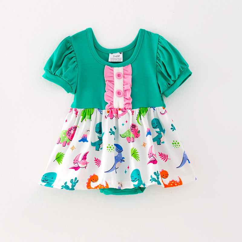 Nautinati Baby Girls 100% Cotton Pack of 2 Dinosaur Print Rompers with Easy Snap Opening