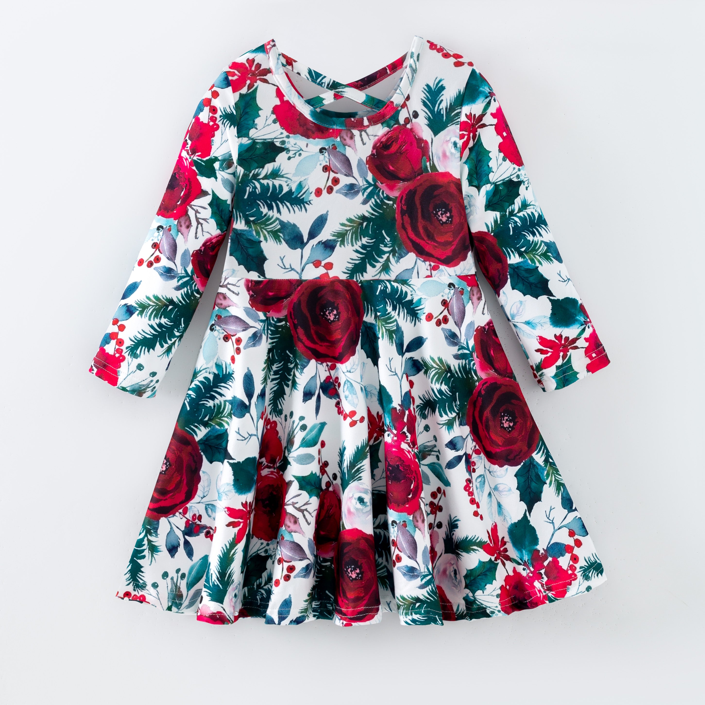 (Pre Order,Prepack Zone)Girls Fall&Winter Rose Print Dress(Mix Size)
