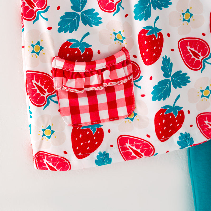 (In Stock L06-01-02)Girls Strawberry Print Short Set