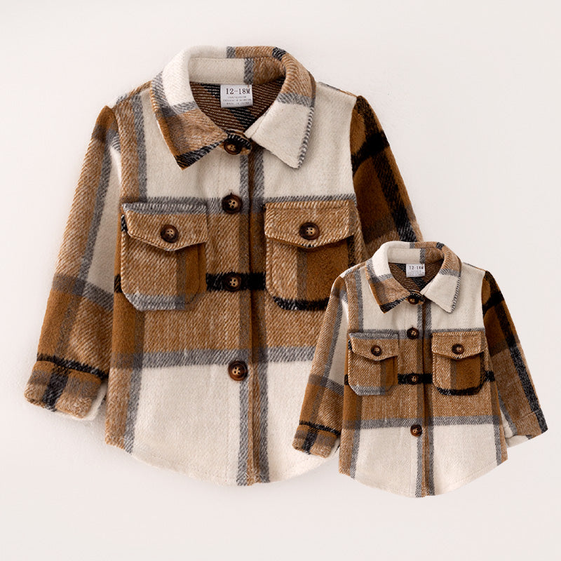 (In Stock G28-3-3 G31-3-1)Mommy and Me Fall Brown Plaid Coat