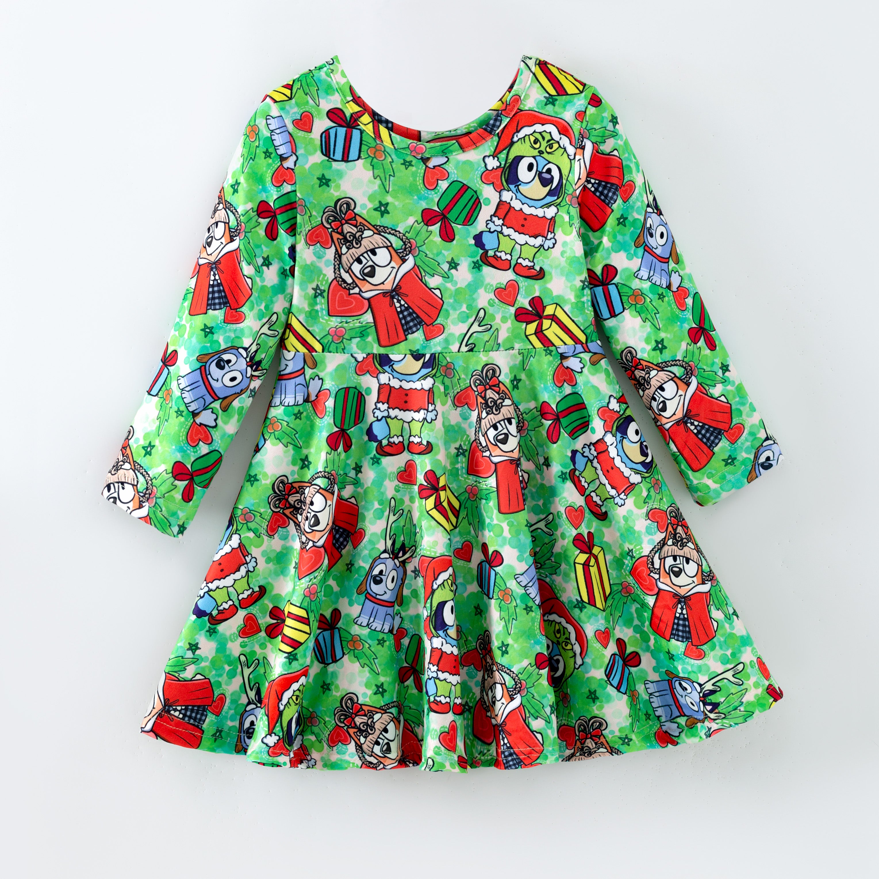 (Pre Order,Prepack Zone)Girls Christmas Cartoon Print Dress(Mix Size)