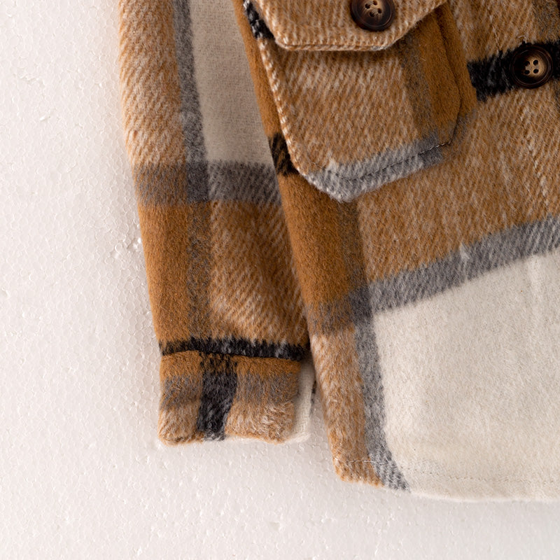 (In Stock G28-3-3 G31-3-1)Mommy and Me Fall Brown Plaid Coat