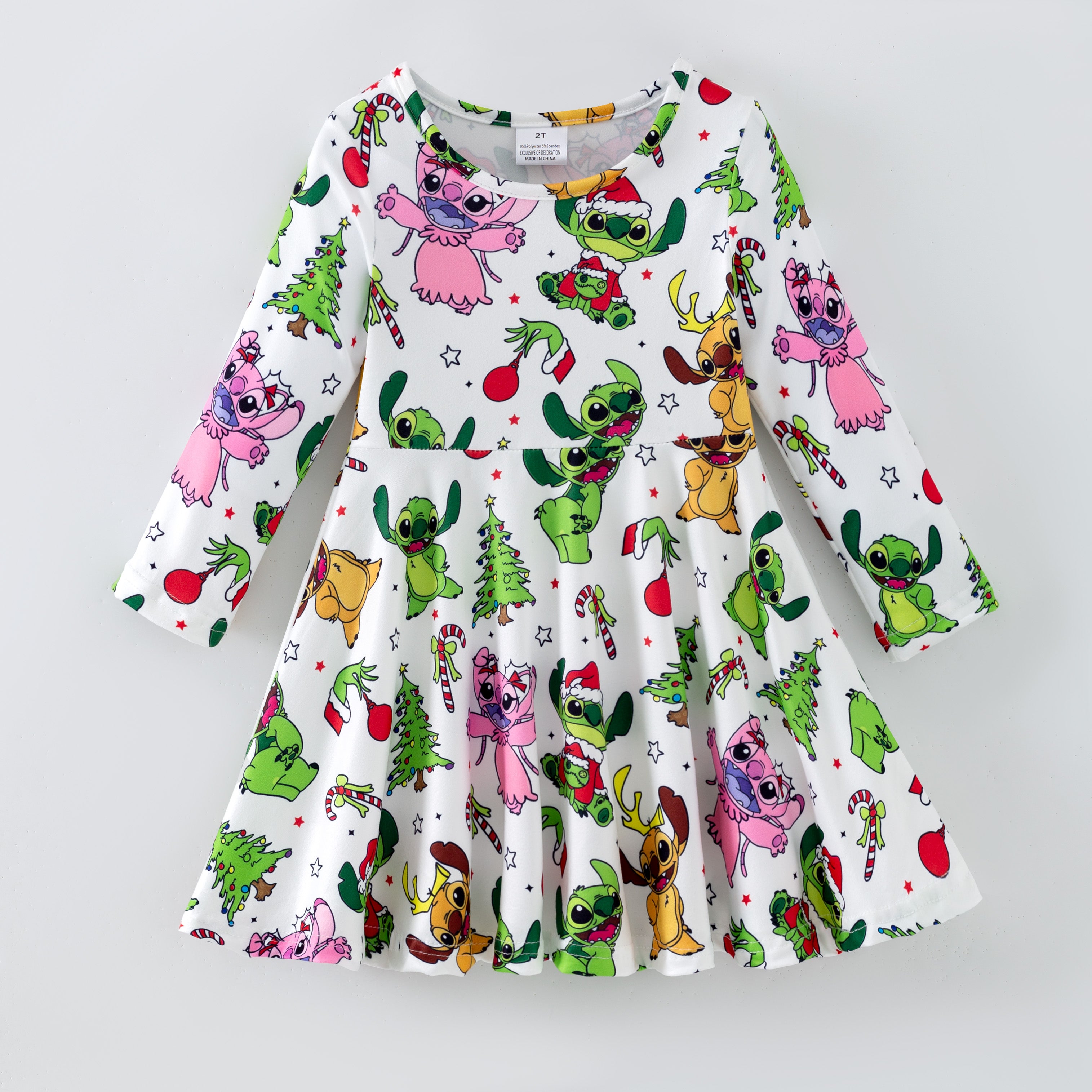 (Pre Order,Prepack Zone)Girls Christmas Cartoon Print Dress(Mix Size)