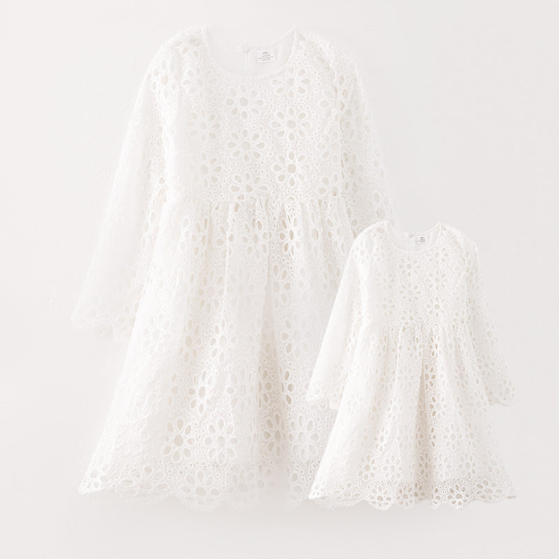 (In Stock G26-2-1)Mommy and Me Fall Lace Floral Dress