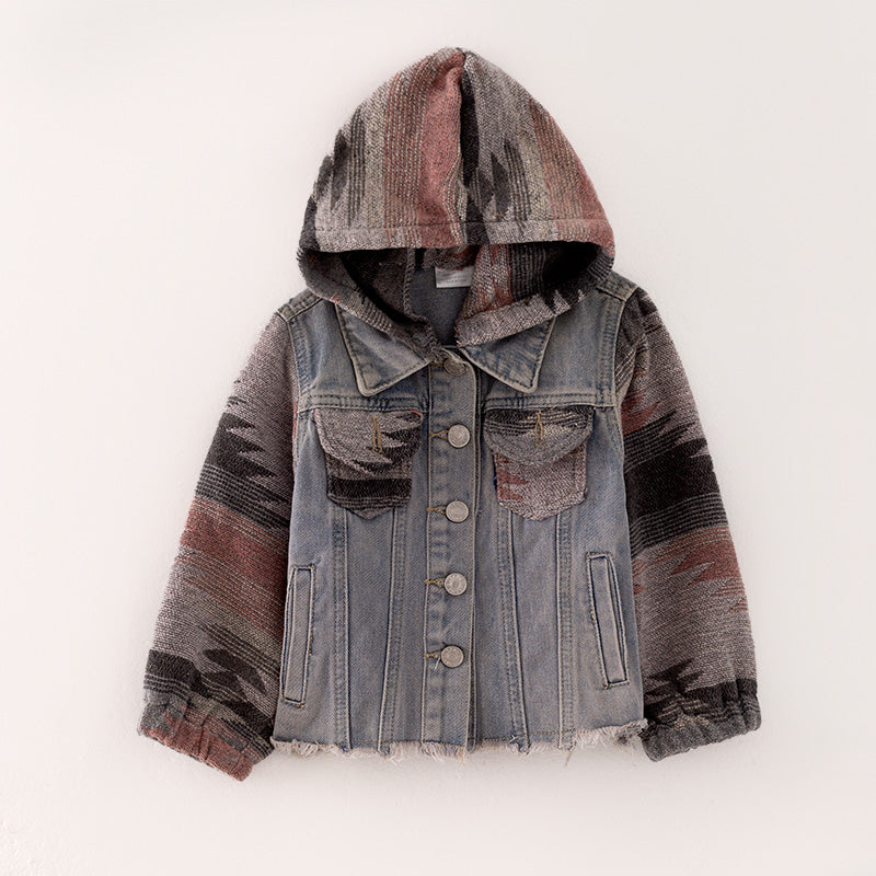 (In Stock L31-2-3 L30-3-3)Mommy and Me Fall Denim Patchwork Jacket