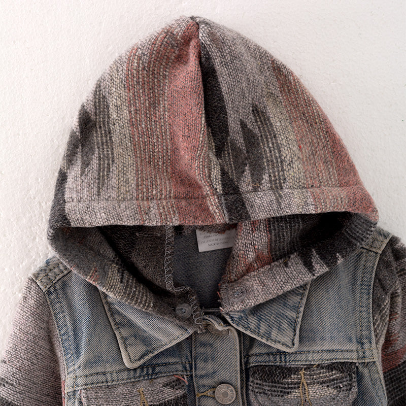 (In Stock L31-2-3 L30-3-3)Mommy and Me Fall Denim Patchwork Jacket