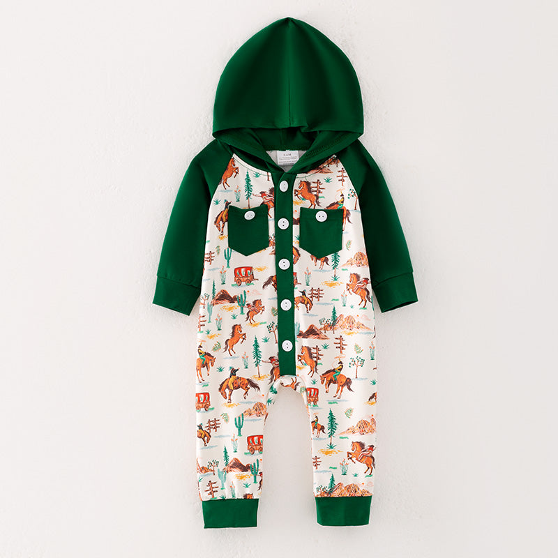 (In Stock)Toddler Boys Fall Horse Print Romper