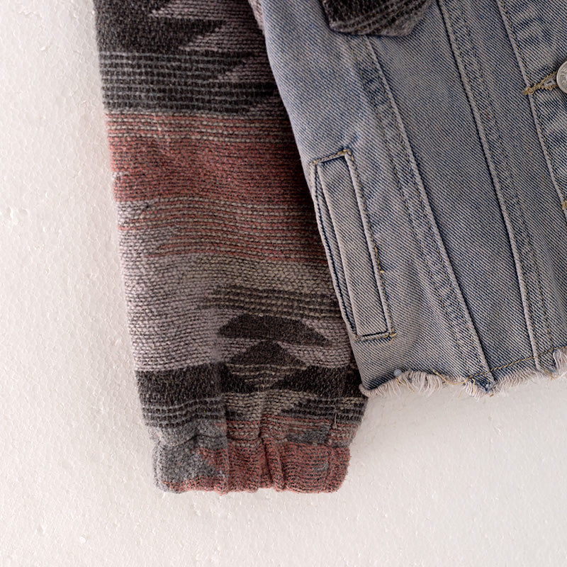 (In Stock L31-2-3 L30-3-3)Mommy and Me Fall Denim Patchwork Jacket