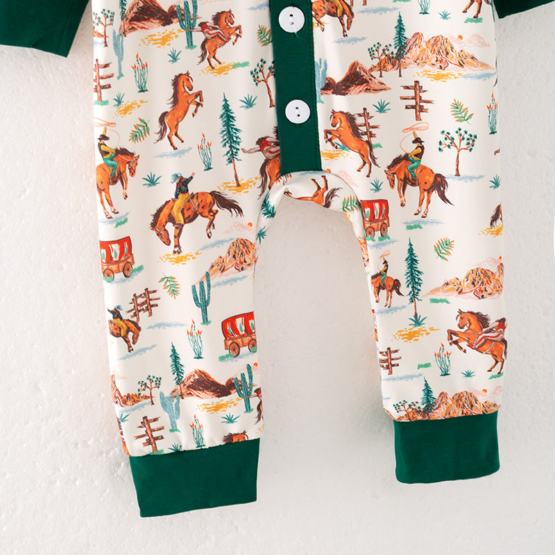 (In Stock)Toddler Boys Fall Horse Print Romper