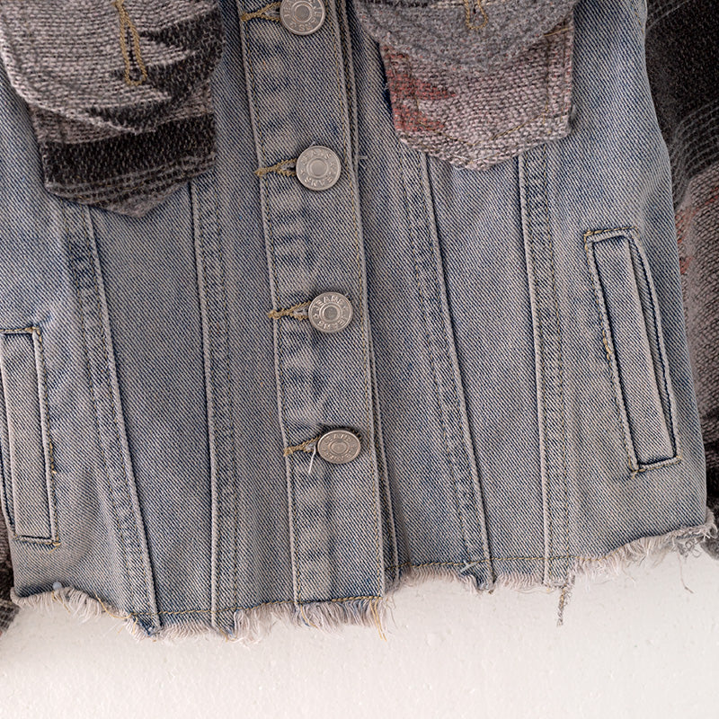 (In Stock L31-2-3 L30-3-3)Mommy and Me Fall Denim Patchwork Jacket