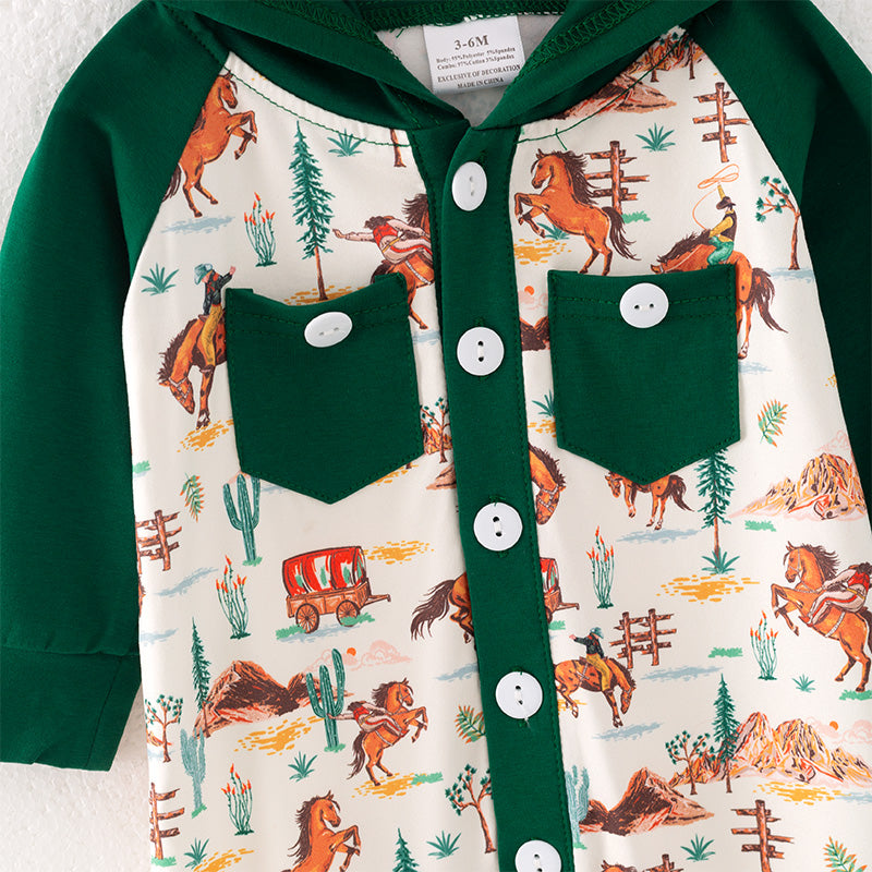 (In Stock)Toddler Boys Fall Horse Print Romper