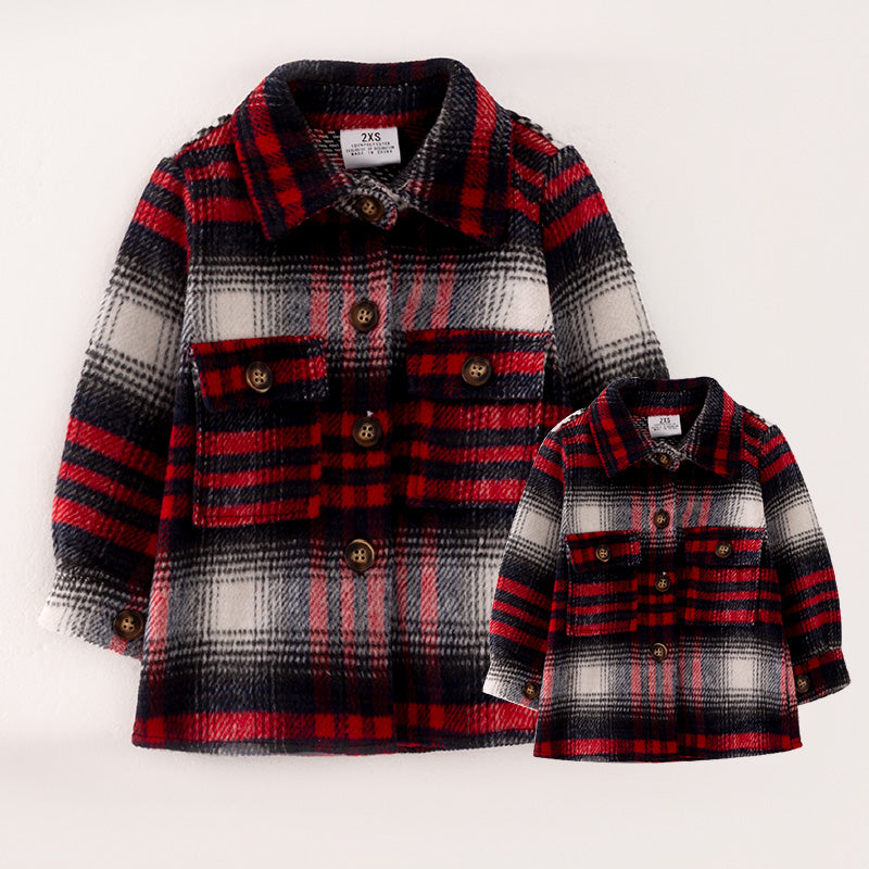 (In Stock L30-1-3)Mommy and Me Fall Red and Black Plaid Coat