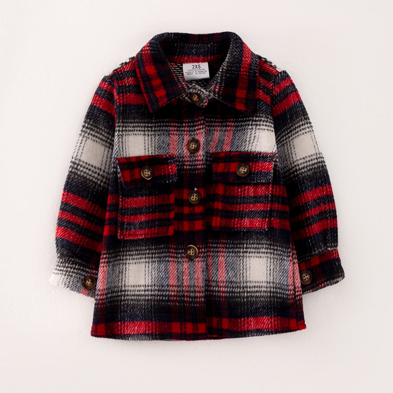 (In Stock L30-1-3)Mommy and Me Fall Red and Black Plaid Coat