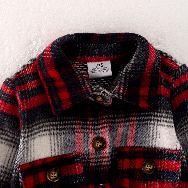 (In Stock L30-1-3)Mommy and Me Fall Red and Black Plaid Coat