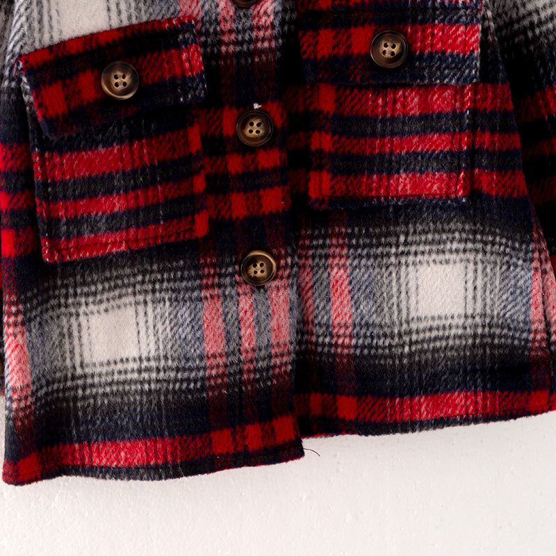 (In Stock L30-1-3)Mommy and Me Fall Red and Black Plaid Coat