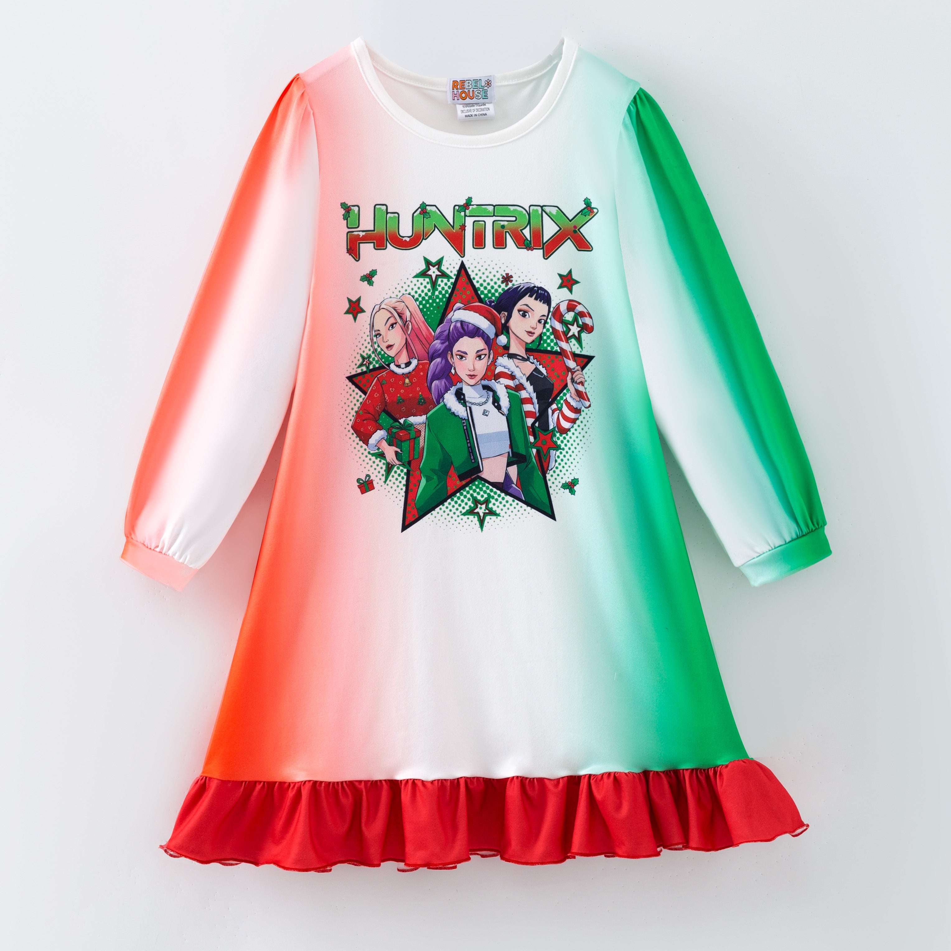 (Pre Order,Prepack Zone)Girls Christmas Movie Character Print Dress&Top