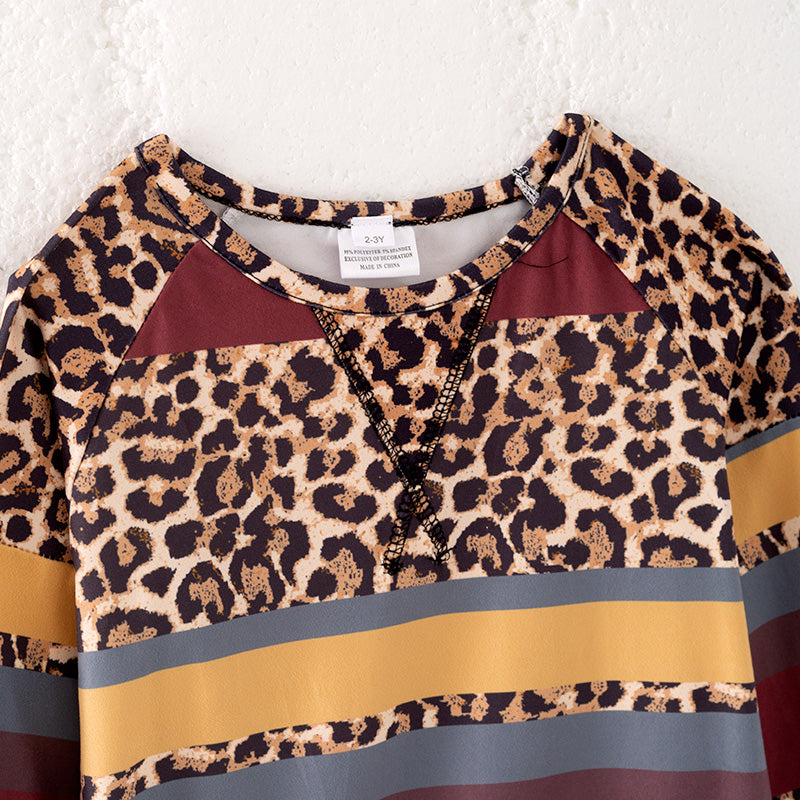 (In Stock)Girls Fall Leopard Print Multicolored Top