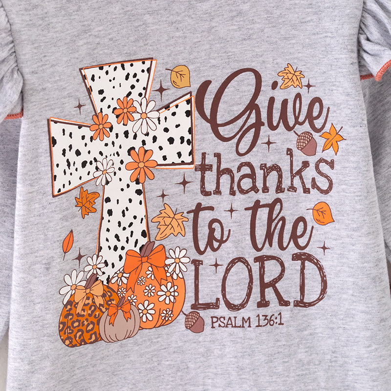 (In Stock)Girls Thanksgiving Pumpkin Print Cotton Velvet Pants Set