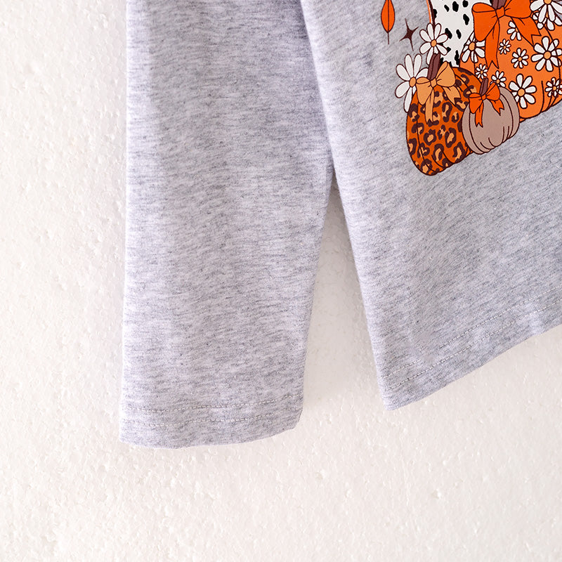 (In Stock)Girls Thanksgiving Pumpkin Print Cotton Velvet Pants Set