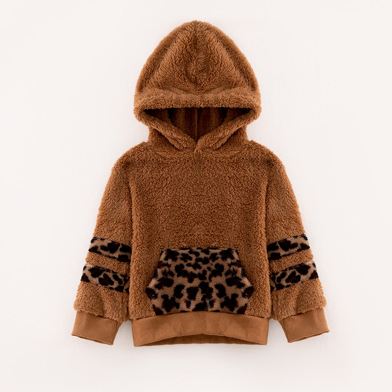 (In Stock L16-1-1)Girls Fall and Winter Brown Plush Hoodie