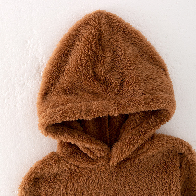 (In Stock L16-1-1)Girls Fall and Winter Brown Plush Hoodie