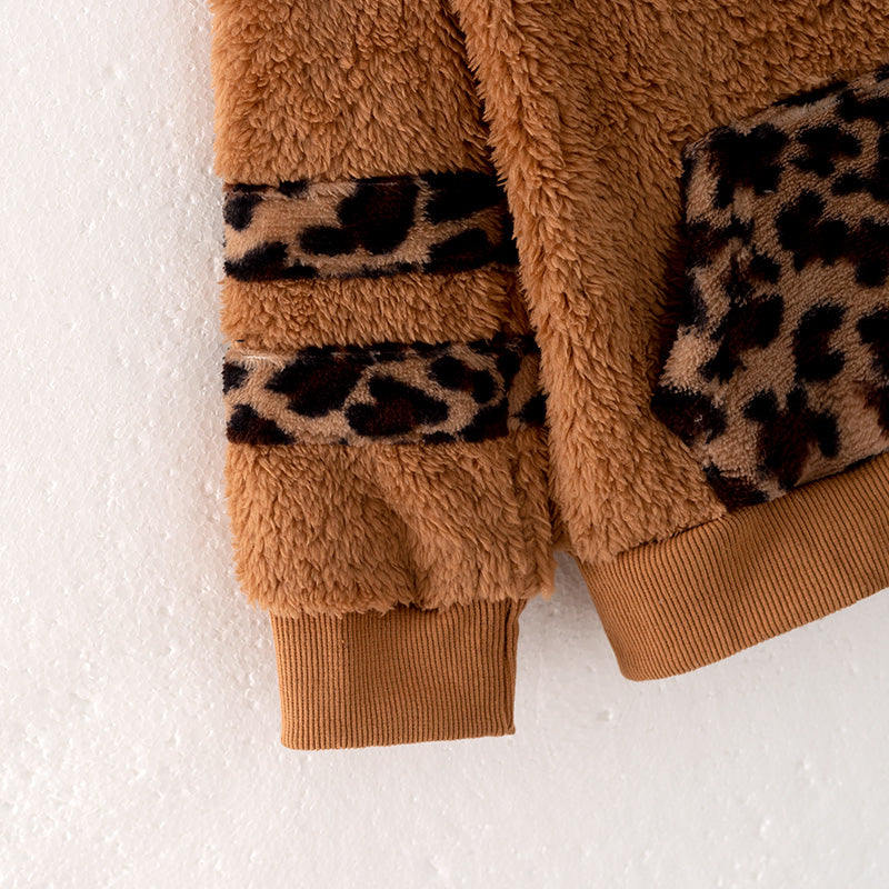 (In Stock L16-1-1)Girls Fall and Winter Brown Plush Hoodie