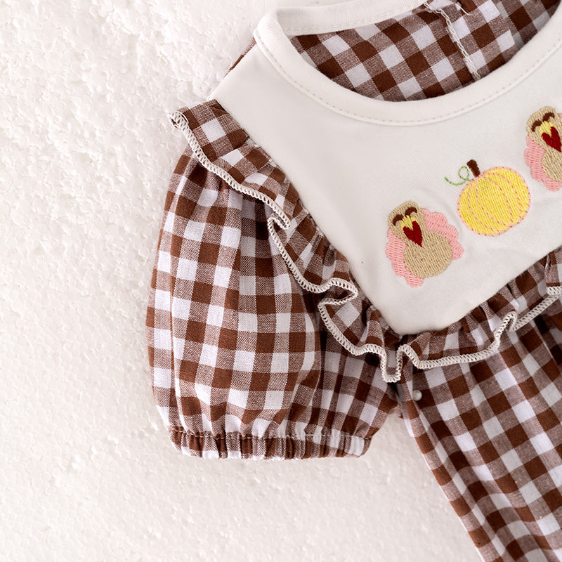(In Stock)Toddler Girls Thanksgiving Embroidery Cotton Romper