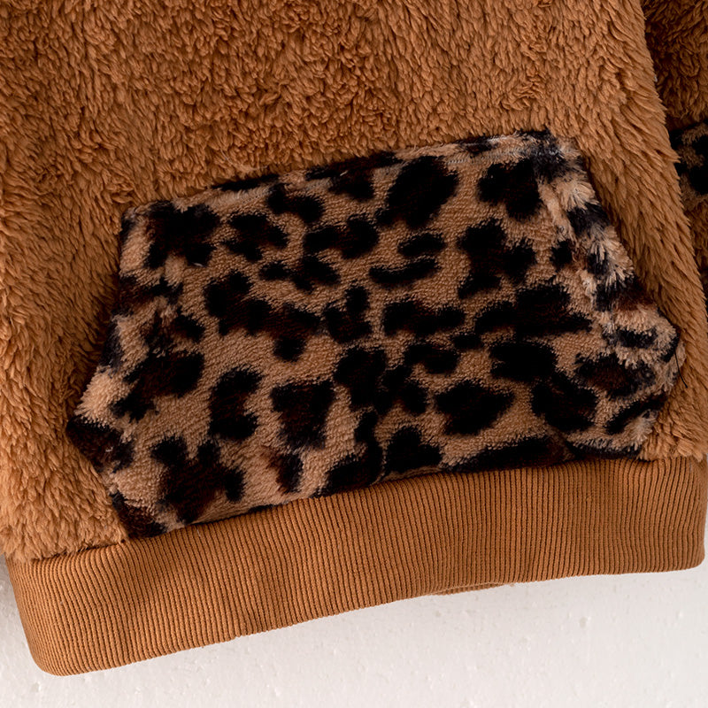 (In Stock L16-1-1)Girls Fall and Winter Brown Plush Hoodie