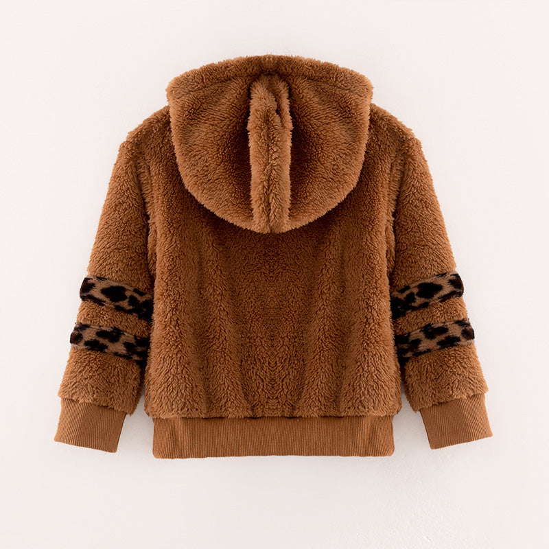 (In Stock L16-1-1)Girls Fall and Winter Brown Plush Hoodie