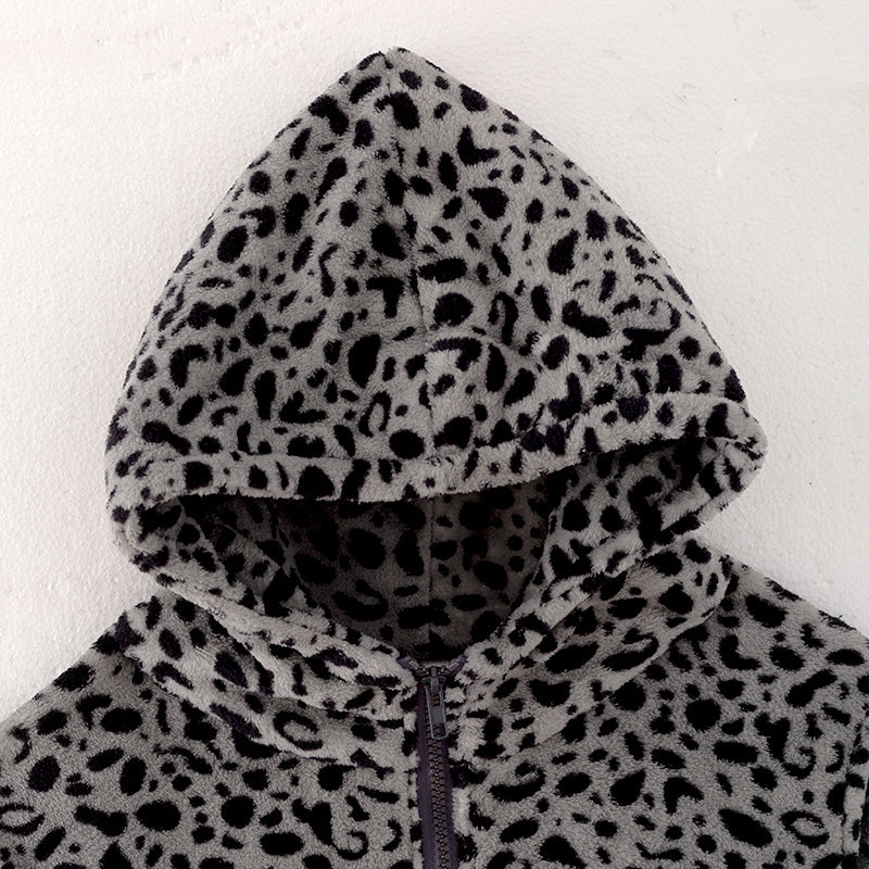(In Stock L16-2-2)Adults Fall Grey Leopard Print Hoodie