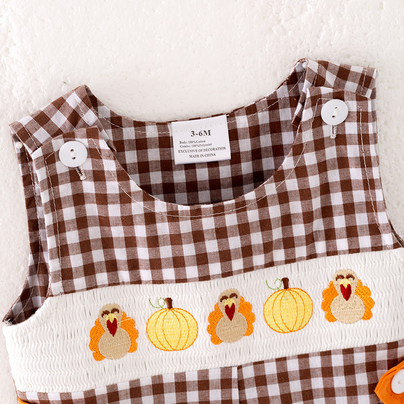 (Restock)Toddler Boys Thanksgiving Embroidery Smocked Cotton Romper