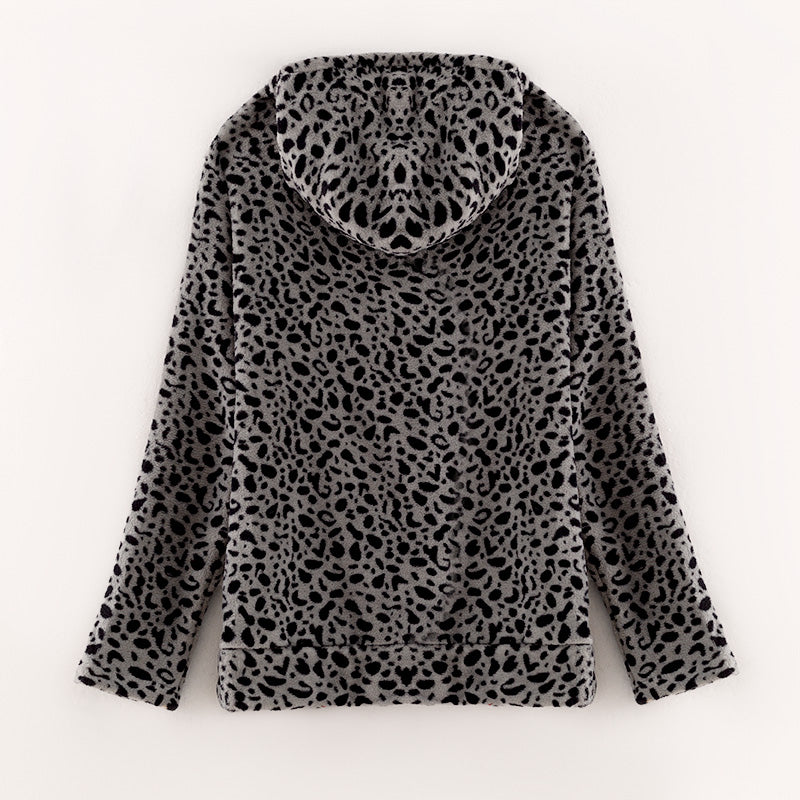 (In Stock L16-2-2)Adults Fall Grey Leopard Print Hoodie