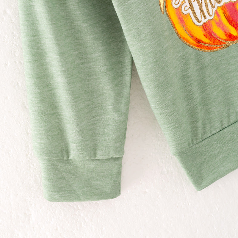 (In Stock)Girls Thanksgiving Pumpkin Print Top