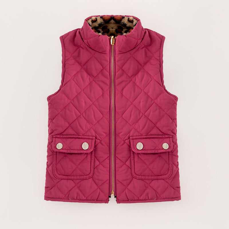 (In Stock L16-1-2)Girls Fall and Winter Fuchsia Reversible Vest