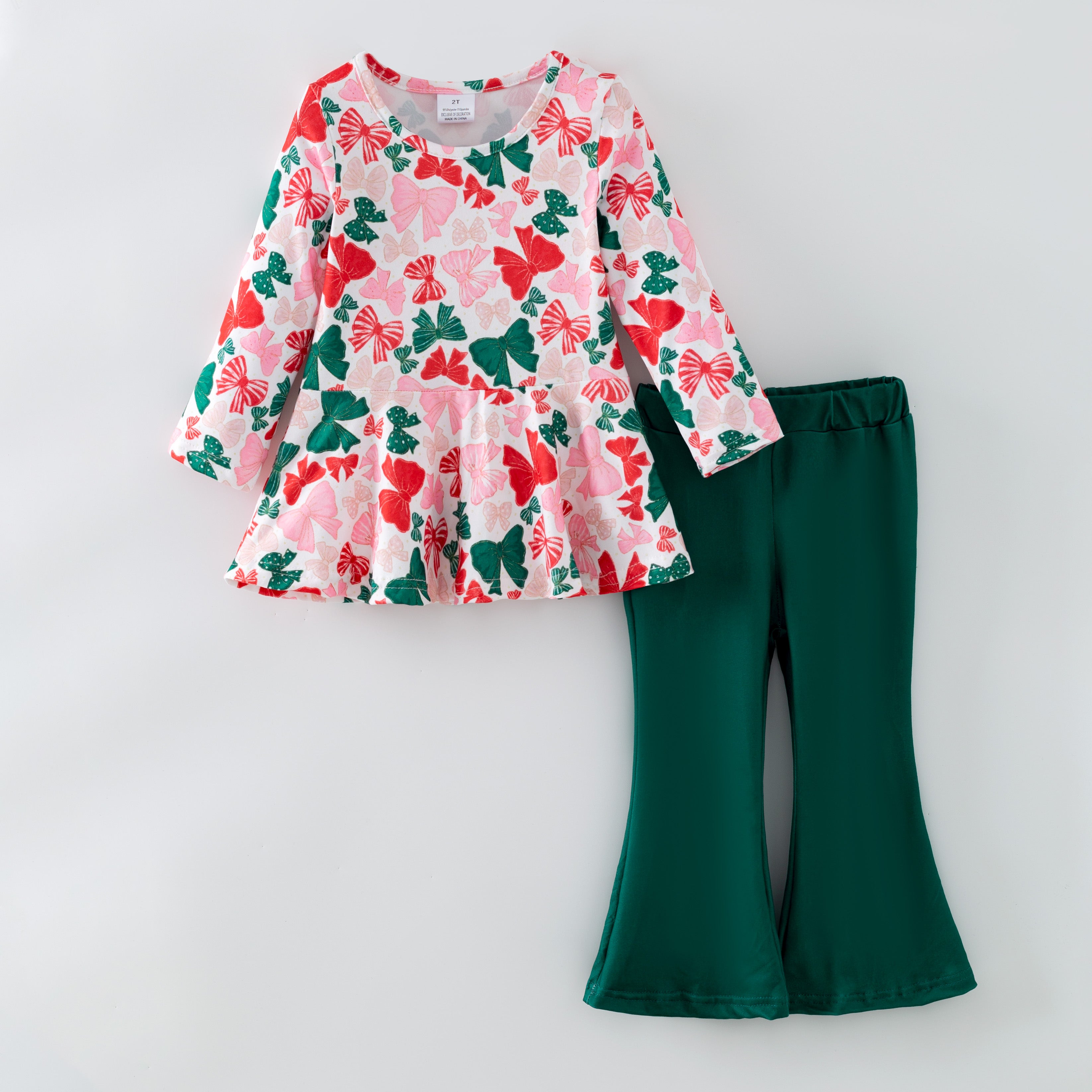 (Pre Order,Prepack Zone)Girls Christmas Bow Print Set(Mix Size)