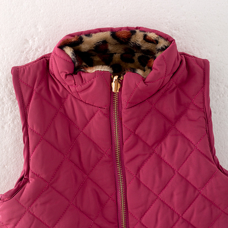 (In Stock L16-1-2)Girls Fall and Winter Fuchsia Reversible Vest