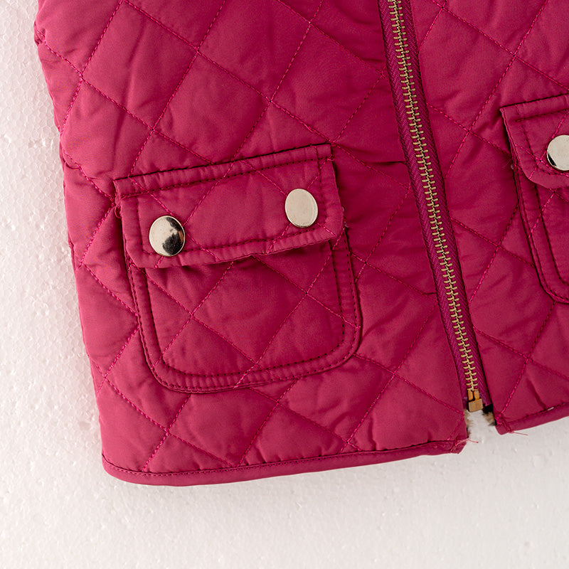 (In Stock L16-1-2)Girls Fall and Winter Fuchsia Reversible Vest