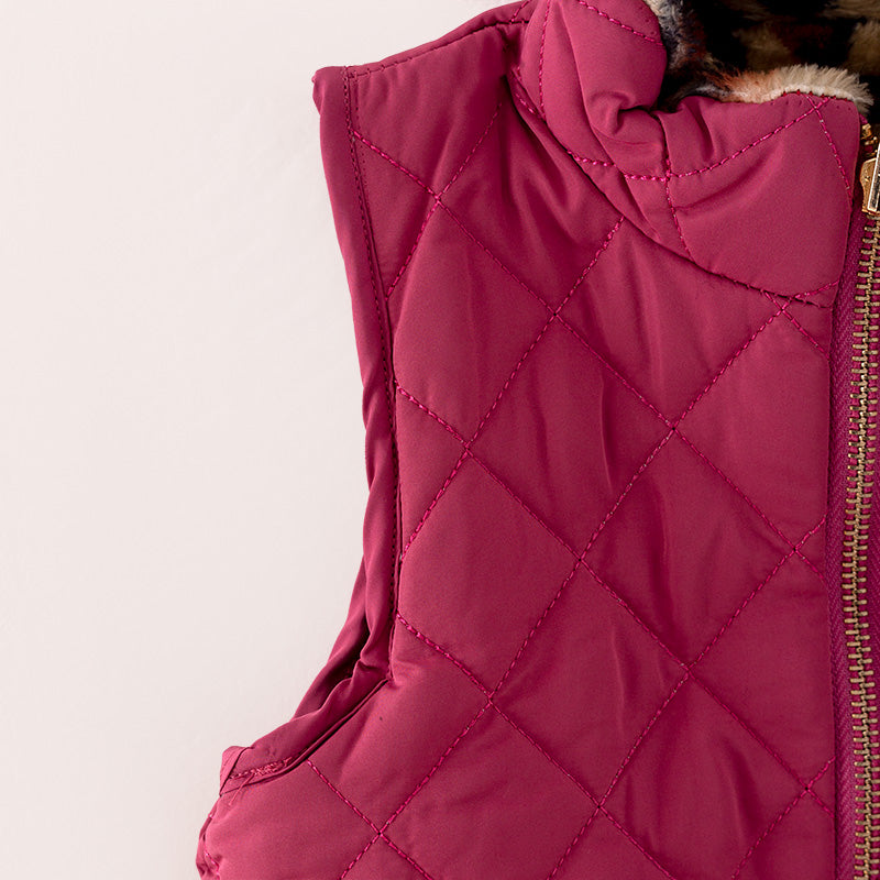 (In Stock L16-1-2)Girls Fall and Winter Fuchsia Reversible Vest