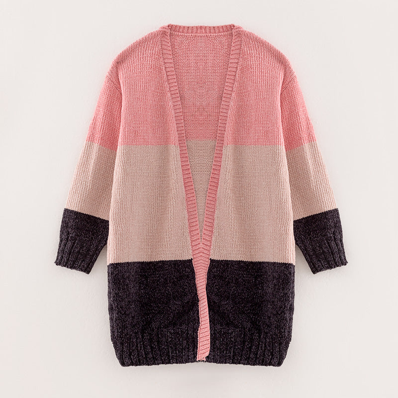 (In Stock L16-1-1 L17-1-1)Mommy and Me Fall Color-matching Sweater Cardigan