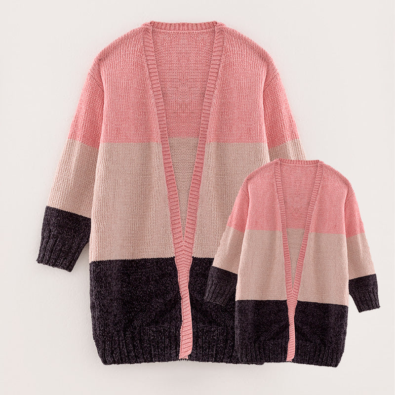 (In Stock L16-1-1 L17-1-1)Mommy and Me Fall Color-matching Sweater Cardigan