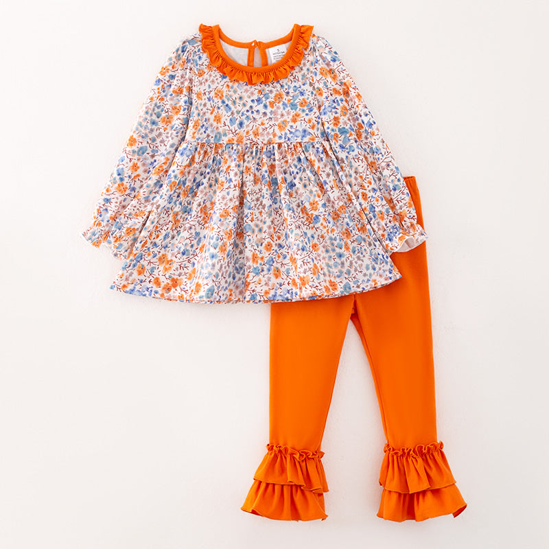 (In Stock)Girls Fall Floral Print Outfit Set